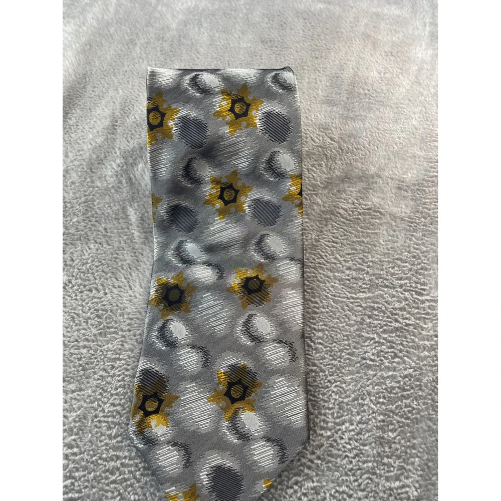 RSM Rochester Special Man‎ Tie, Gray Yellow Circle Floral, 100% Silk Necktie